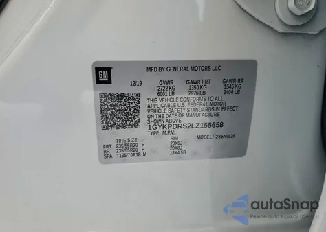 2020 Cadillac Xt6 Premium Luxury z USA, uszkodzony, nr VIN 1GYKPDRS2LZ155658